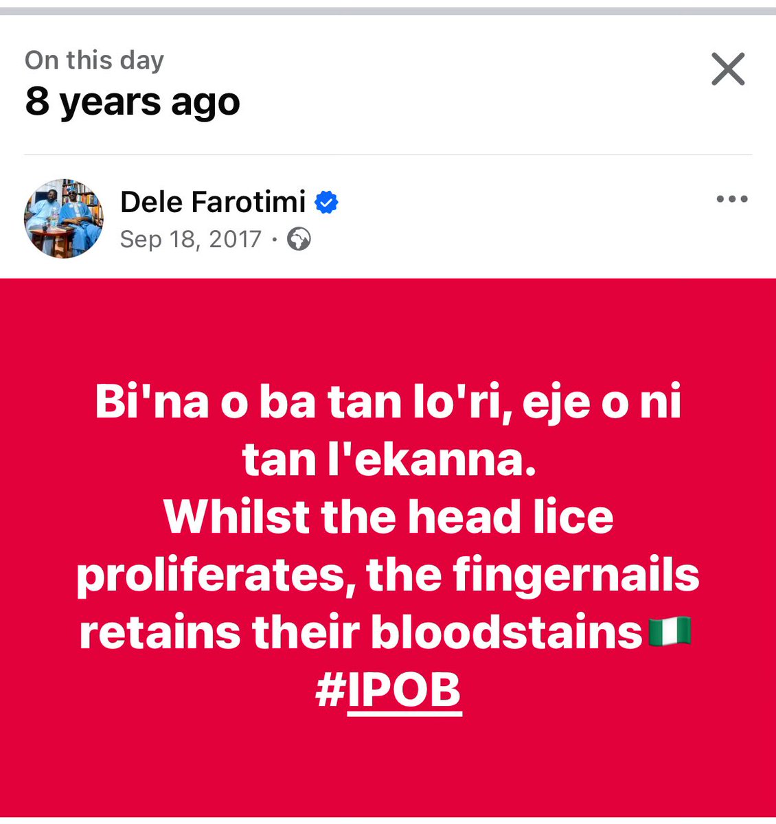 DeleFarotimi's tweet image. It is hypocritical and unconscionable for a government that daily negotiates and pays bandits and terrorists, to continue to find excuses for categorizing IPOB as a terrorist organization. 

Free MNK.