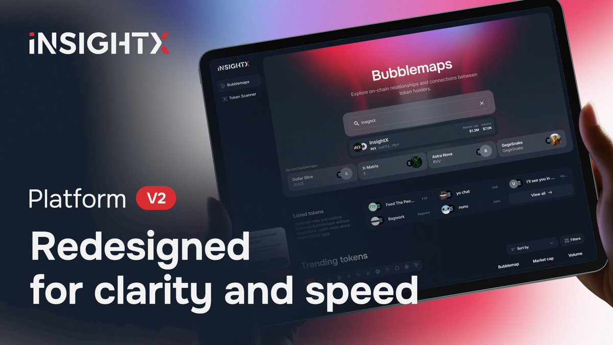 🚀 New INX Platform now live 🚀

Fully redesigned, featuring optimized search, live trending tokens and advanced filters. 

Bubblemaps have never been this easy or this fun! 
Check it out now 👉 inx.gg