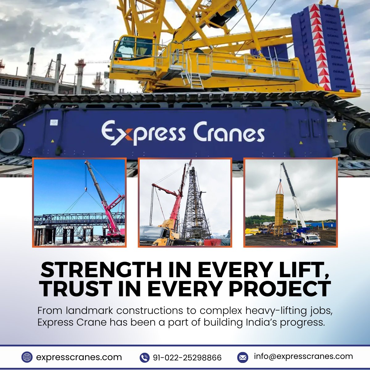 ExpressCra61360's tweet image. Strength in Every Lift, Trust in Every Project. 🏗️✨
From landmark builds to complex heavy lifts, Express Crane powers India’s progress with safe &amp;amp; efficient lifting solutions. 💪
📌 Wherever there’s a challenge, we’re ready to lift it!
#ExpressCrane #HeavyLiftingExperts