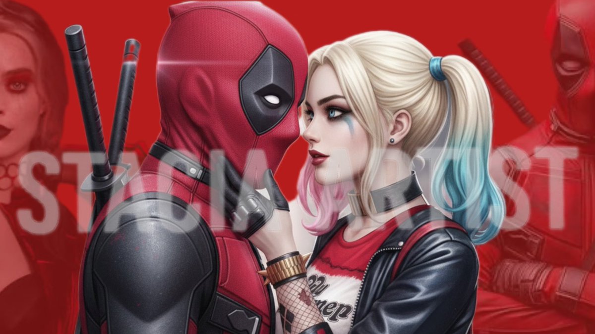 stacia_artist's tweet image. Had a blast creating this wild Deadpool x Harley Quinn wallpaper for my client😍

#commissionsopen #TwitchStreamers #Twitch配信者さんと繋がりたい #twitch #GraphicsDesign #Vtuber準備中 #VtuberES #deadpoolbatman #Livestream #KickStreamer #artwork #StaciaArtist
