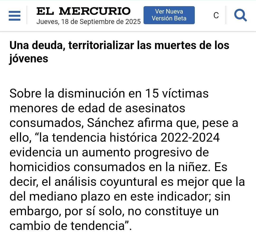 Hoy por el Mercurio , <a href="/Marcelosancheza/">Marcelo Sánchez A</a> en relación a los indicadores de homicidio y violencia en niños 🚸 durante el 1er semestre de 2025