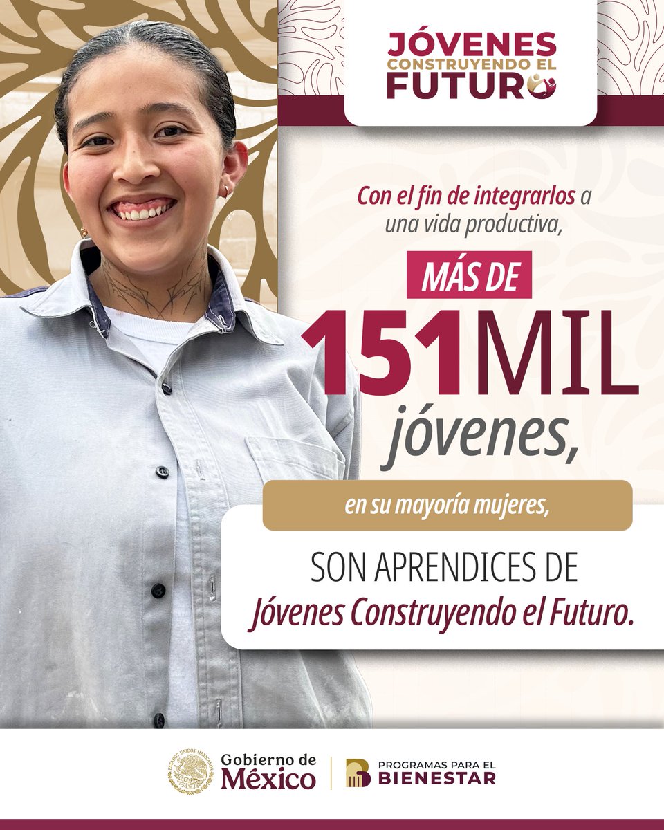 apoyosbienestar's tweet image. 👷🏻‍♀️👷🏻‍♂️ #JóvenesConstruyendoElFuturo impulsa actualmente a más de 151 mil aprendices.

El programa integra a una actividad productiva a mujeres y hombres de 18 a 29 años, a fin de fomentar su desarrollo laboral. 🙌

👉 Aquí te compartimos los detalles: tinyurl.com/JovConFuturo