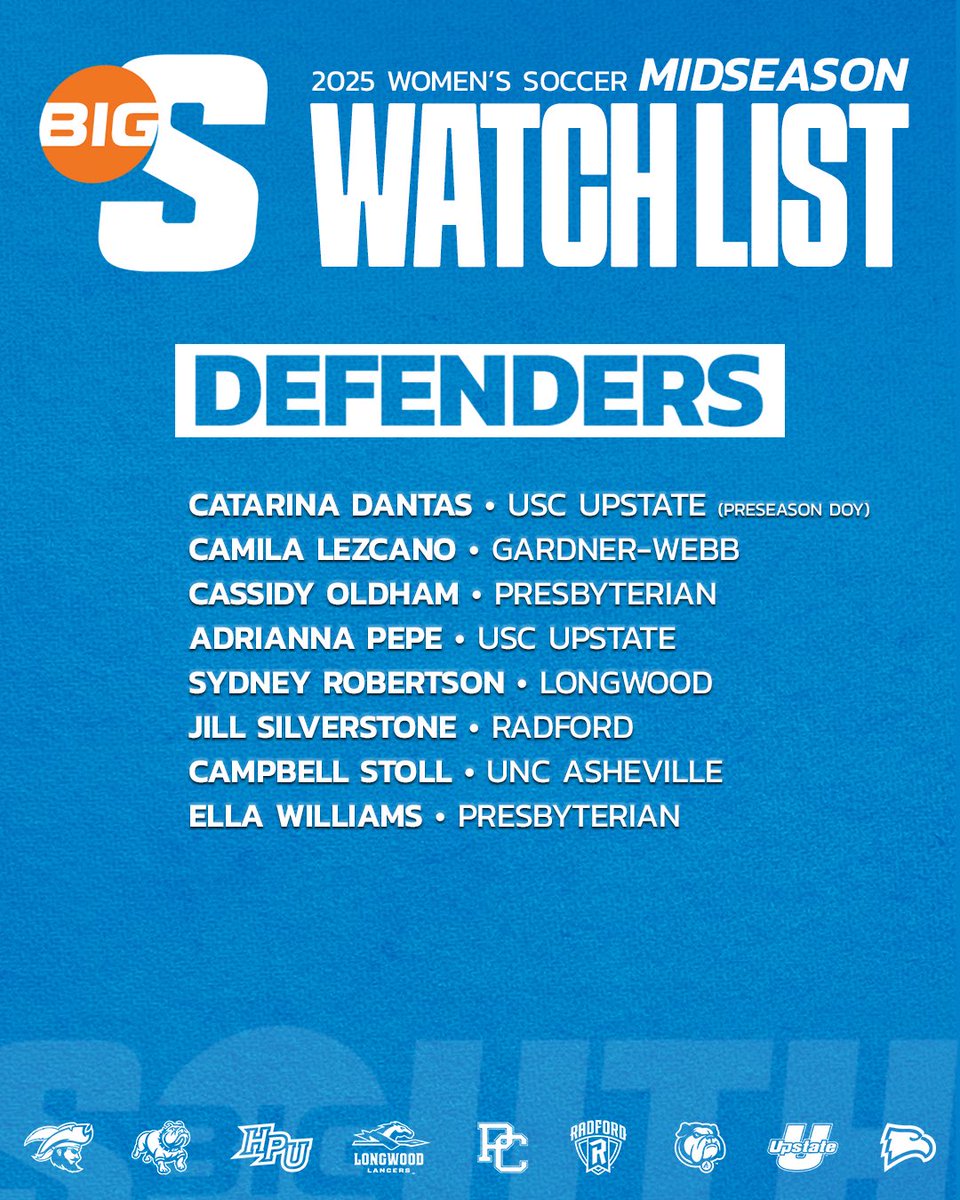 Women’s Soccer 𝙈𝙞𝙙𝙨𝙚𝙖𝙨𝙤𝙣 Watch List 📝

The Defenders ⬇️

#BigSouthWSOC⚽️