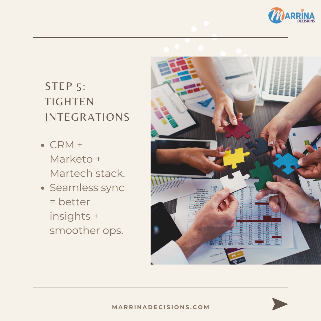 MarrinaDecision's tweet image. 6/ ✅ Step 5: Tighten Integrations
CRM + Marketo + martech stack.
Seamless sync = better insights.
✅ Step 6: Report + Iterate
Track ROI. Adjust. Improve.
#CampaignOptimization #Martech