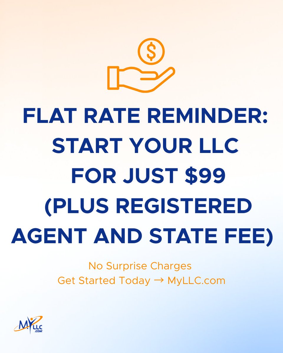 MyLLC's tweet image. Flat-Rate Guarantee ✅ 

No hidden fees. No surprises. 

Start your LLC today for just $99 + registered agent and state fees — and keep your business journey stress-free. 

➡️ Ready to launch? Visit MyLLC.com to get started. 

#StartYourLLC #LLCFormation #LLCStartup