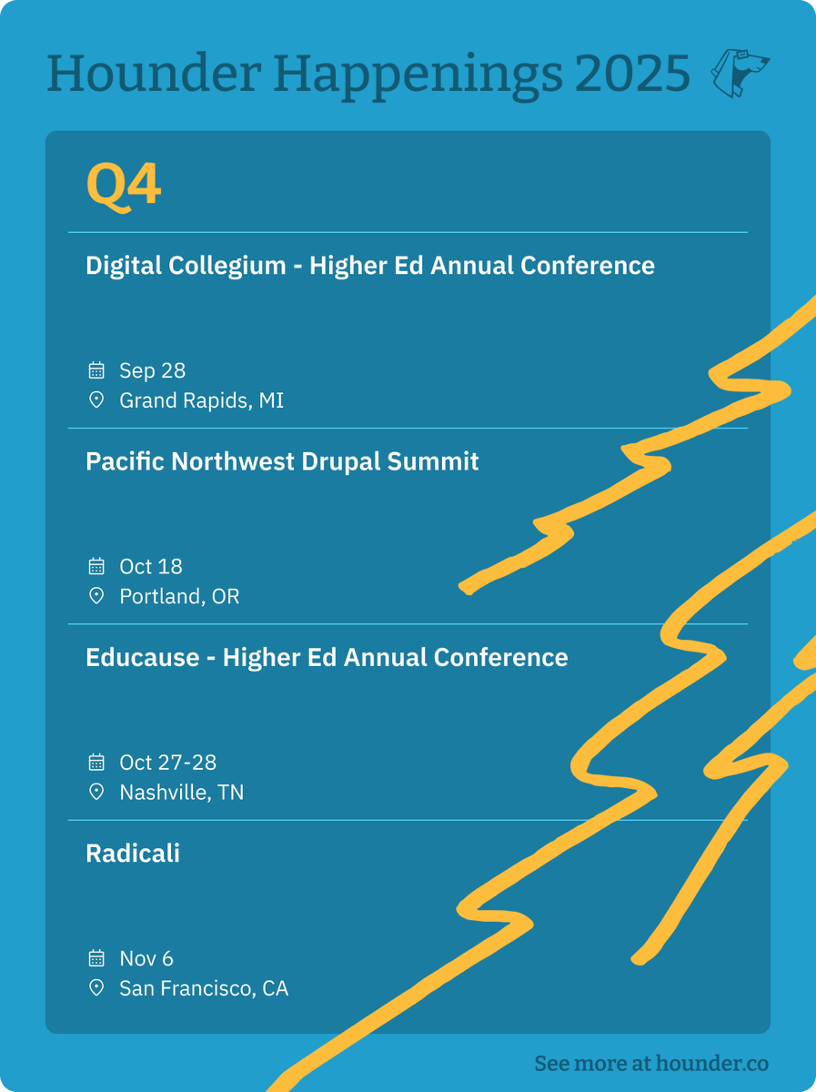 HounderCo's tweet photo. The Hounder team has a busy fall season ahead, and we’d love to connect with you at these upcoming events! If you’re attending any of them, drop a comment below – let’s meet up and chat. 🤘 

#WebDesign #DigitalAgency #WebDevelopment https://t.co/oZ62kYUBH1
