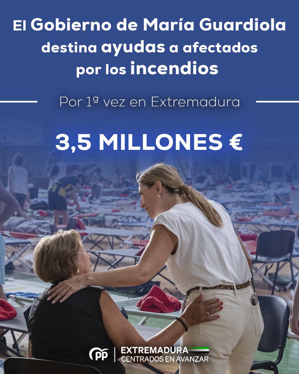 Ante los incendios, una respuesta firme:

✅ El Gobierno de <a href="/MGuardiolaM/">María Guardiola</a> destina ayudas a los afectados por los incendios.

👉🏻 3,5 MILLONES €

👉🏻 Por primera vez en Extremadura