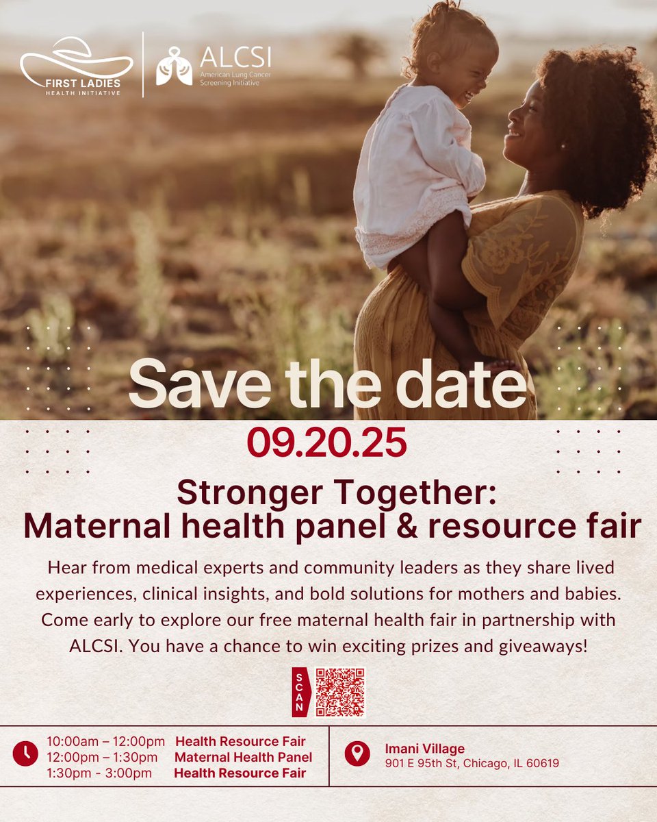 🌸 Save the Date! 🌸
Join us Sat, Sept 20 at Imani Village, Chicago for Stronger Together: Maternal Health Panel &amp; Resource Fair 🩺👩‍👧

💡 Experts, lived experiences &amp; bold solutions for mothers + babies
🎁 Free resources + giveaways!

#MaternalHealth #ChicagoEvents