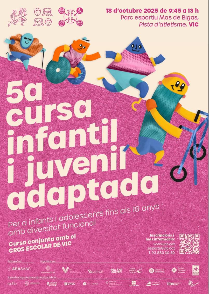 5a Cursa Infantil i Juvenil Adaptada Vic

📢 18 octubre 2025

👏 Novetat d'aquesta edició!!! És farà conjuntament amb el Cross Escolar de Vic

💥 Inscripcions obertes 
forms.office.com/pages/response…