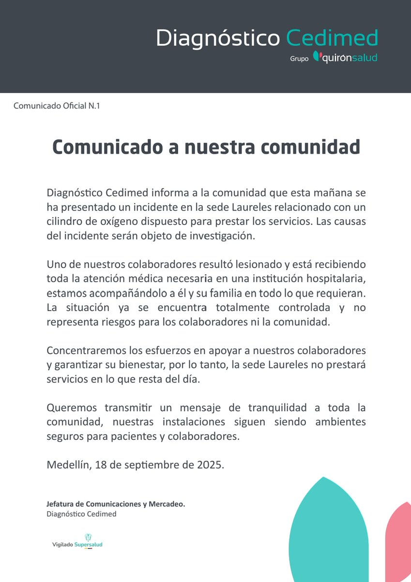 Comunicado Oficial de Cedimed frente incidente en sede Laureles.