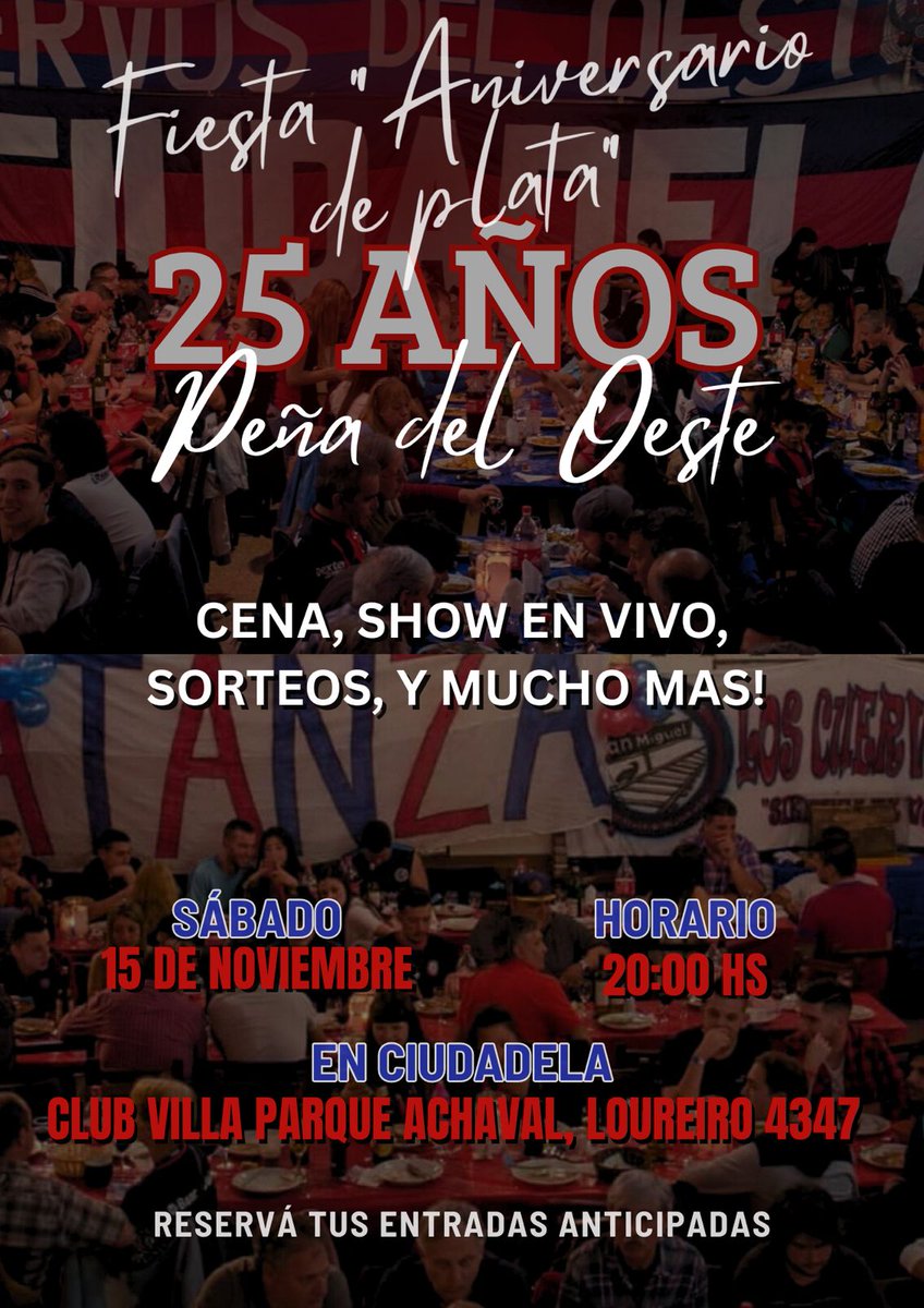matadoresoeste's tweet photo. Se viene la gran fiesta Aniversario. 

Cena , show , sorteos y mucho más. 

No te quedes sin tu entrada ! https://t.co/xfKr2iduz8