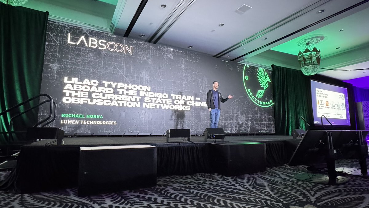 labscon_io's tweet photo. Lumen's Black Lotus Labs researcher Michael Horka dropping knowledge on Lilac Typhoon at LABScon @BlackLotusLabs https://t.co/PEqHpyDmkd