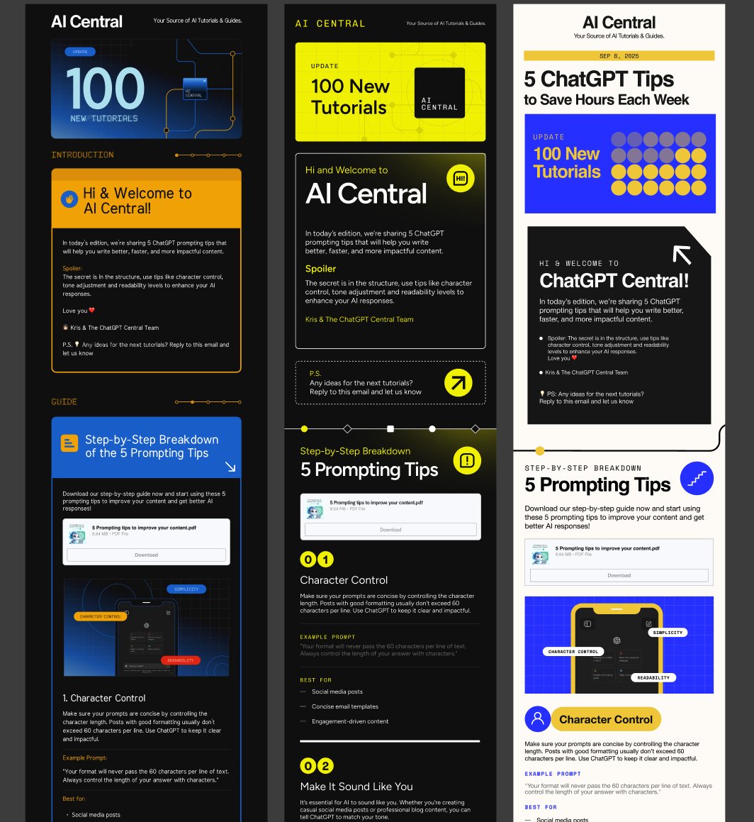 We've been cooking some <a href="/beehiiv/">beehiiv 🐝</a> newsletter templates at <a href="/joinpixels/">Pixels</a>. Which one you like: 1, 2, or 3?
