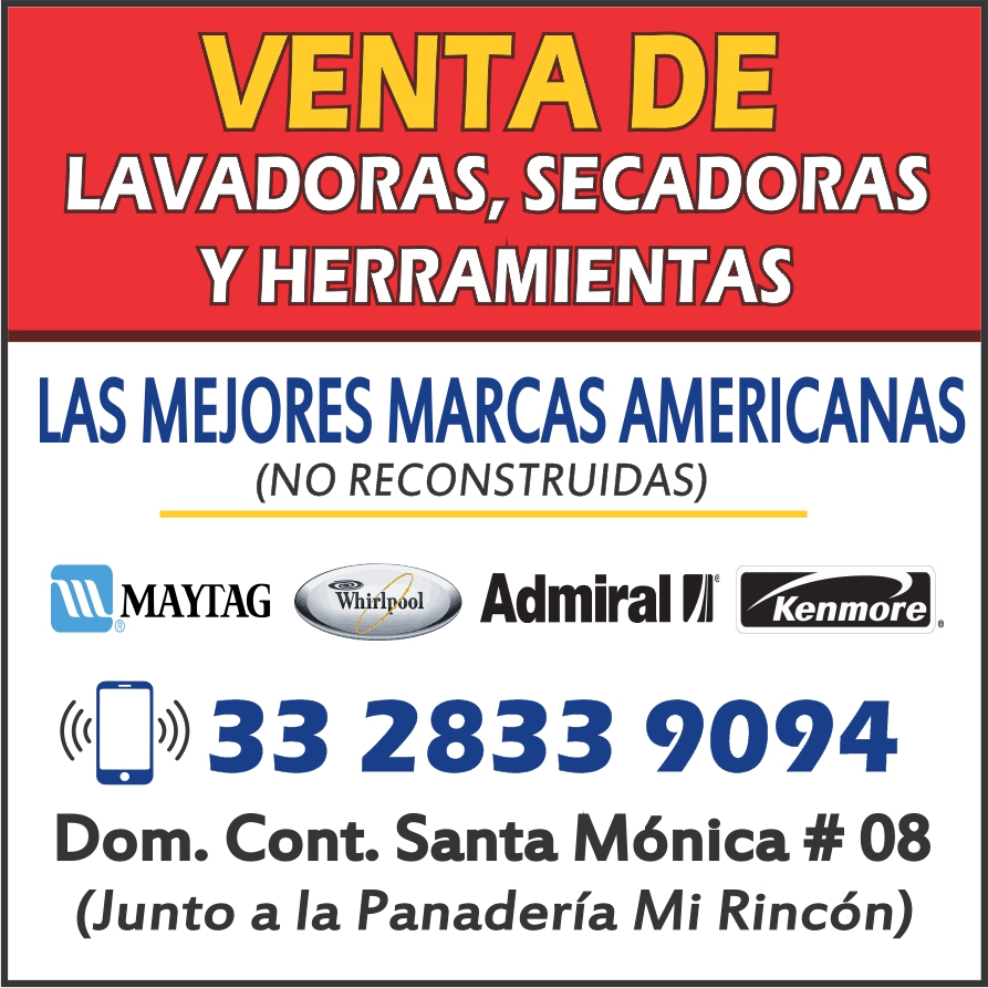 PerAntorcha's tweet photo. 📢 ❗️ ATENCIÓN Amig@s de Atotonilco el Alto y la Región ❗️¿Buscan lavadoras, secadoras y herramientas de las mejores marcas americanas? 🛠️🇺🇸📍 Visítanos en Domicilio Continuación Santa Mónica #08, junto a la Panadería Mi Rincón. 📲 Llámanos o mándanos WhatsApp al 33 2833 9094 https://t.co/6vYoy3NfbN