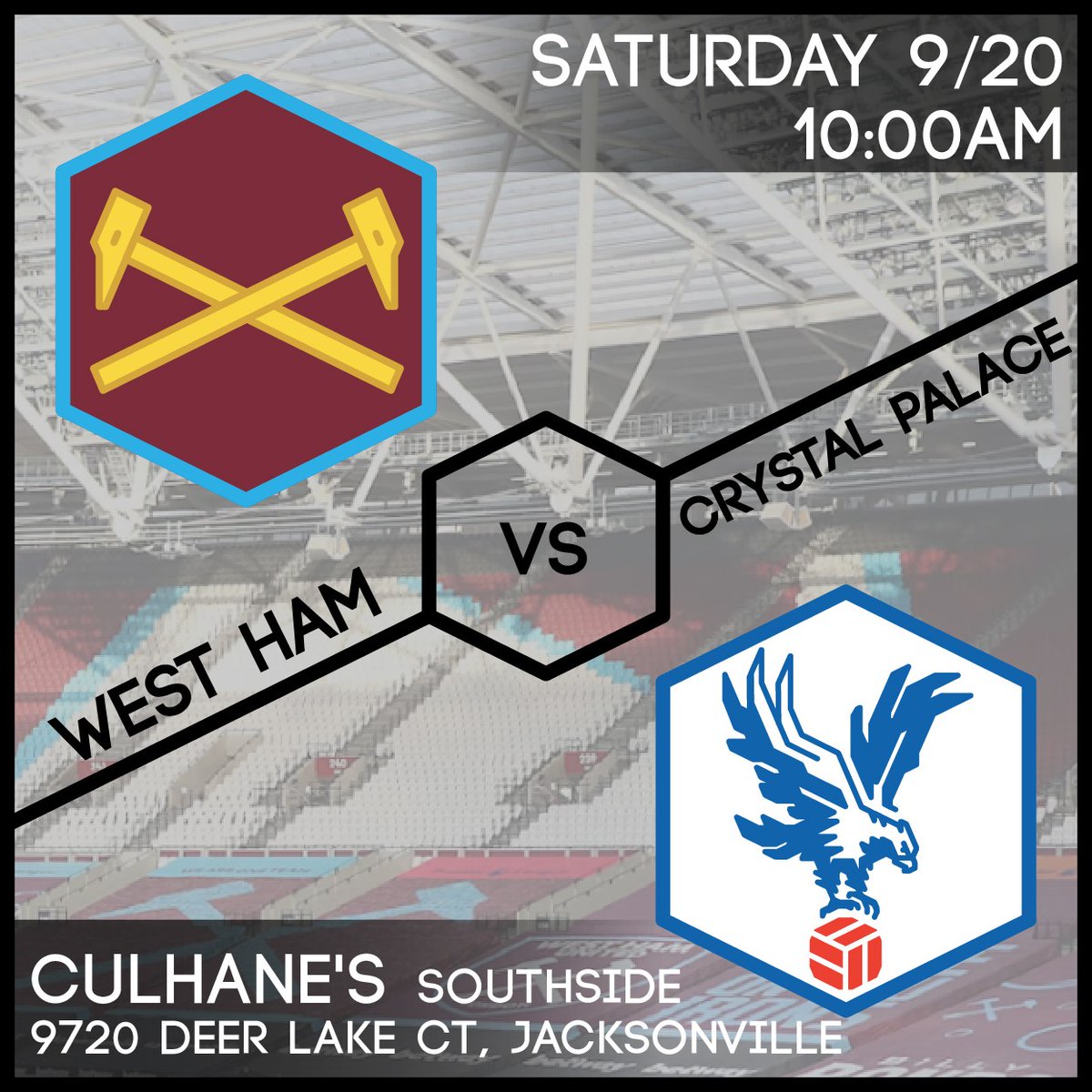 jax_hammers's tweet photo. Join us at @cipsouthside for #WHU vs #CRY.  Kickoff is at 10AM! https://t.co/EBsCDA5xqW