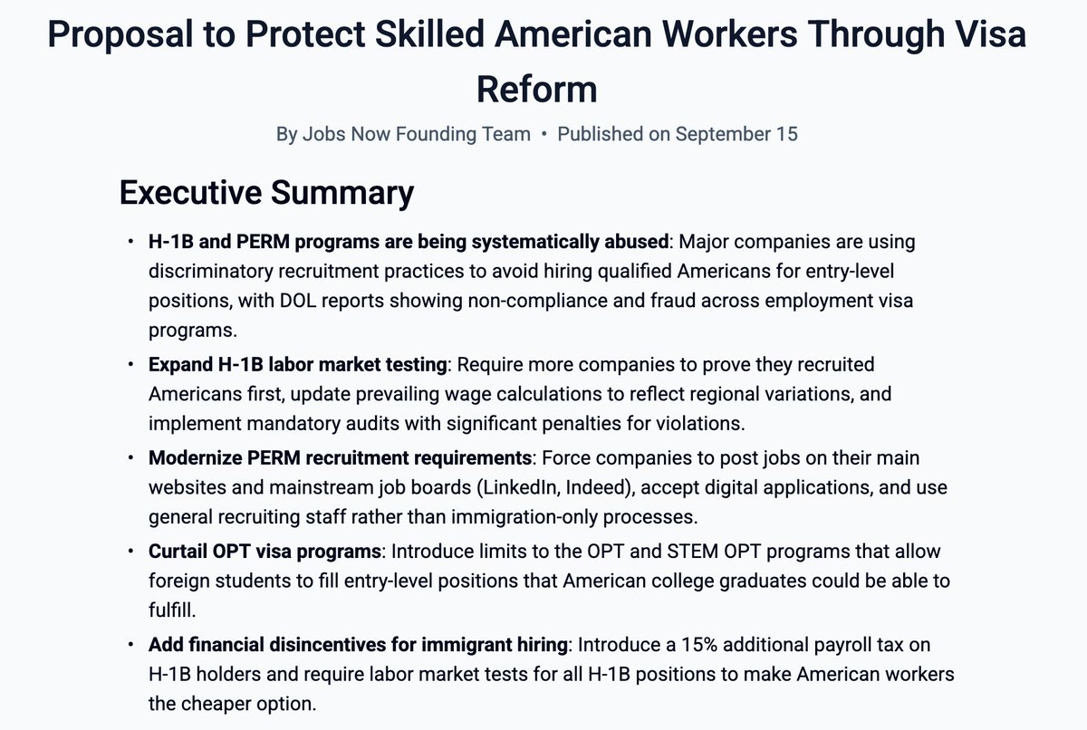 JobsNowPR's tweet image. We have written our own policy proposal covering regulations that need to be changed & laws that should be fixed to save American jobs from illegal & unfair H1B replacement!
Keep putting pressure on the government to stop letting companies reserve jobs for immigrants!
