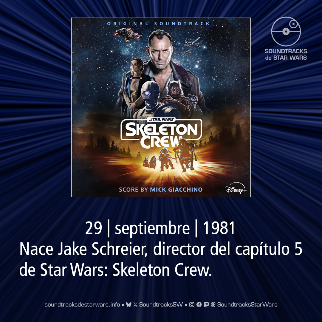 SoundtracksSW's tweet image. El 29 de septiembre de 1981 nace Jake Schreier, director del capítulo 5 de Star Wars: Skeleton Crew.

On September 29, 1981, Jake Schreier, director of chapter 5 of Star Wars: Skeleton Crew, was born.

#StarWars #JakeSchreier #StarWarsSkeletonCrew