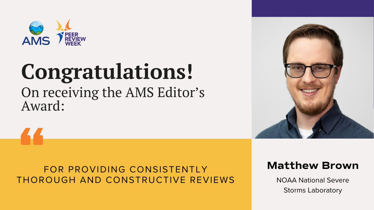 AMSPublications's tweet photo. Much appreciation to AMS Editor's Award recipient Matthew Brown (@Rhapsodyinbrown) for thorough and constructive reviews ✍️
Learn more: https://t.co/yfnrPoYlEx
#MonWeaRev #WeaForecasting #PeerReviewWeek https://t.co/cW7XAEiodP