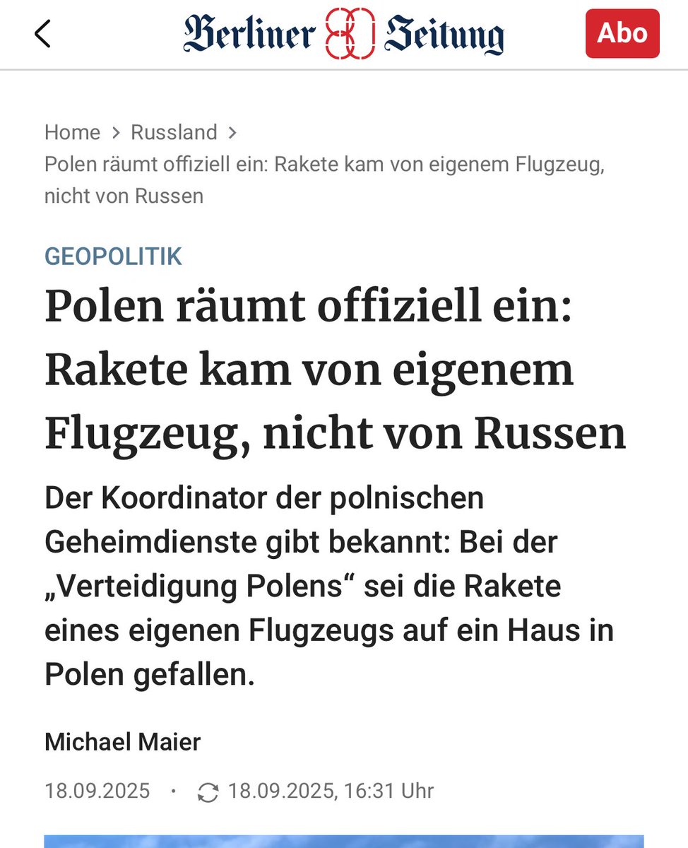 Aus der Rubrik “Der Russe war’s”:

PS: Das im Großformat ausgedruckte Bild des angeblich von einer 🇷🇺Drohne zerstörten Hauses war eines der zentralen “Belege” Polens bei der letzten Woche einberufenen Sondersitzung des UN-Sicherheitsrates und wurde auch bei der NATO-Konsultation