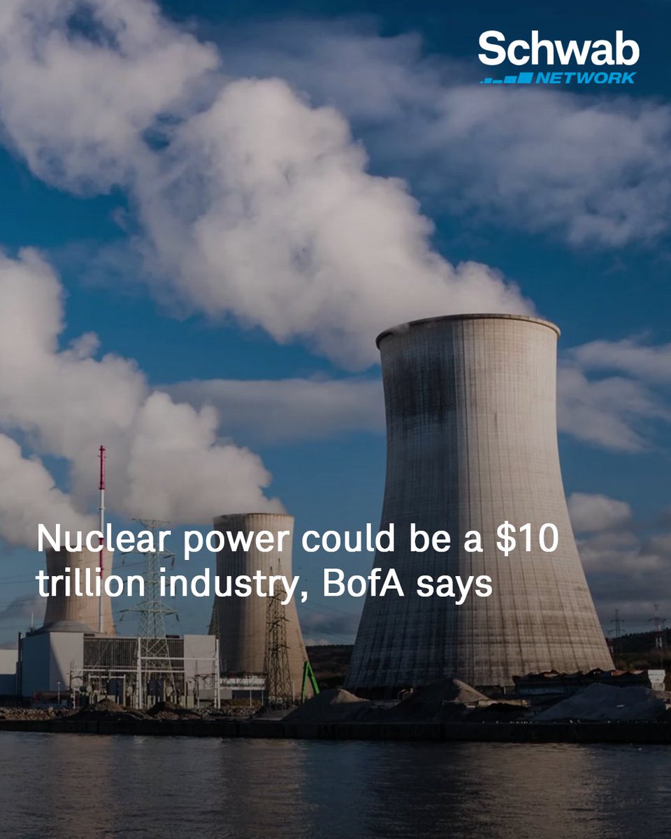 SchwabNetwork's tweet image. Shares of advanced nuclear energy companies, such as Oklo, $OKLO, and NuScale Power, $SMR, are higher following a new Bank of America report. 

The report states that nuclear energy represents a $10 trillion potential market opportunity and could hold "the answer to the world's…