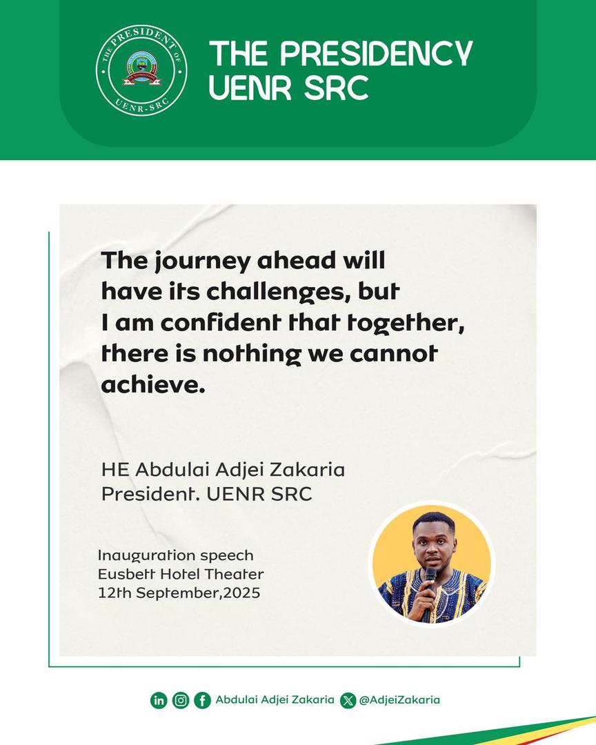 HERE’S A NEW CHAPTER FOR UENR. TOGETHER, WE WILL RISE ABOVE CHALLENGES AND ACHIEVE GREATNESS FOR OUR UNIVERSITY.

©️ ABDULAI-SEDEGAH LED ADMINISTRATION