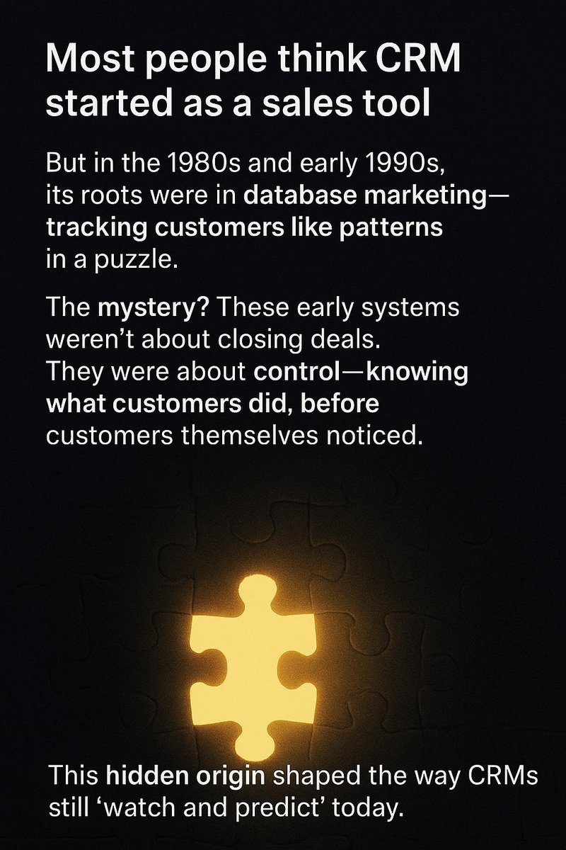 CRMBeige's tweet image. The Hidden Truth Behind CRM — Did you know it wasn’t built for sales at first?

#CRM #TechMystery #DataSecrets #Innovation #HistoryUnfolded