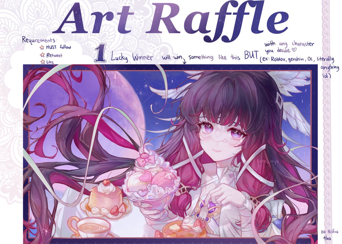 2K followers art raffle! 💖

1 lucky winner will win a bust up with background(like the columbina art below)

Requirements: like, repost, and follow! :)
Optional: comment your oc and theme 💓

ONE special additional winner will be added if it reaches 500 retweets💖
#artraffle