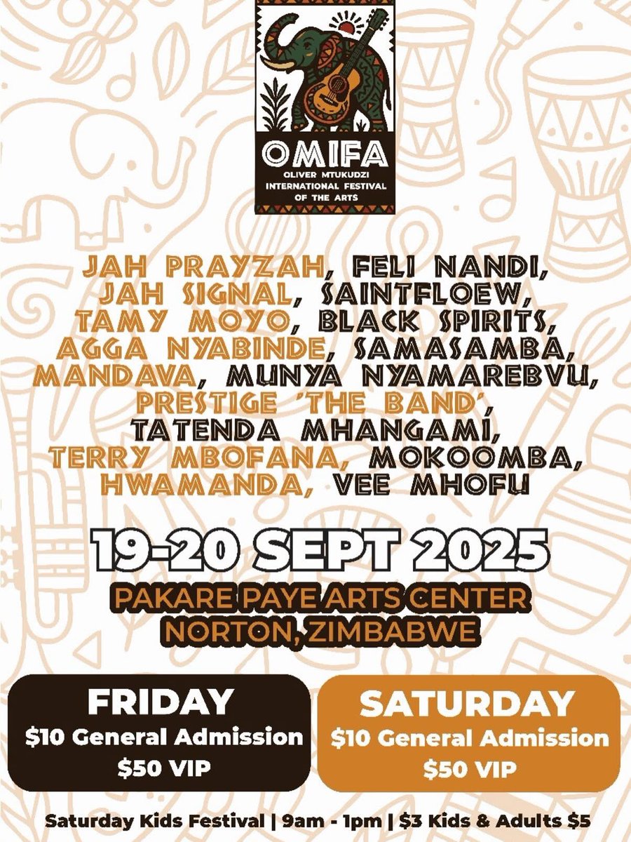 📍Pakare Paye, Norton

The Oliver Mtukudzi International Festival of the Arts returns for its second edition this weekend at Pakare Paye

Tickets are going for $10