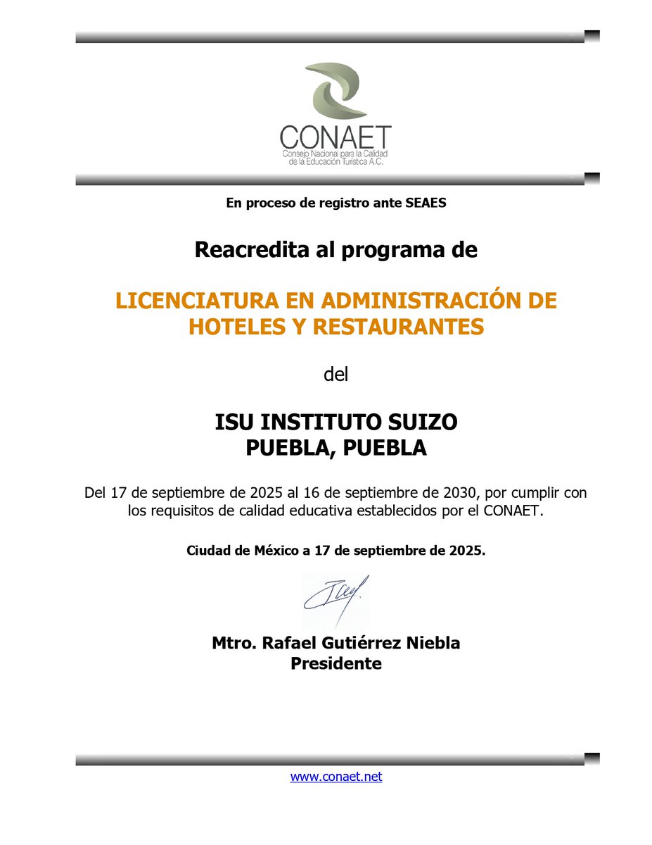 ISU_Universidad's tweet photo. 🎓✨ ISU reafirma su compromiso con la excelencia: nuestras Licenciaturas en Gastronomía y en Administración de Hoteles y Restaurantes fueron reacreditadas por CONAET 🏅, organismo que avala la calidad educativa en el rubro turístico y gastronómico. #OrgulloISU https://t.co/ueEq0SbdJ2