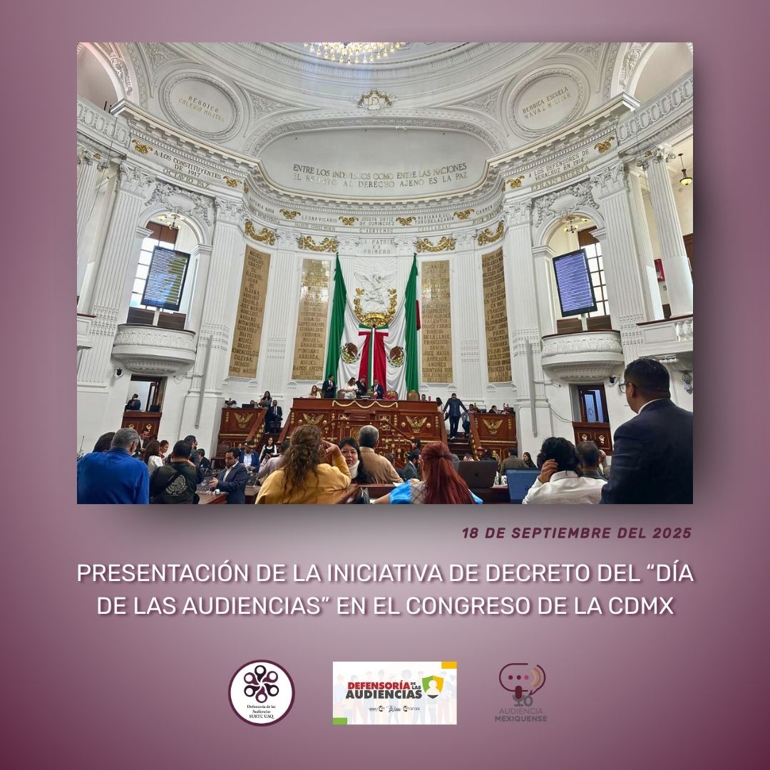 Desde la Defensoría de las Audiencias hemos impulsado la presentación de la iniciativa para declarar el 17 de julio como "Día de las Audiencias". Es el primer reconocimiento de su tipo en el mundo.

Agradecemos al Congreso de la CDMX por poner en el centro a las audiencias.