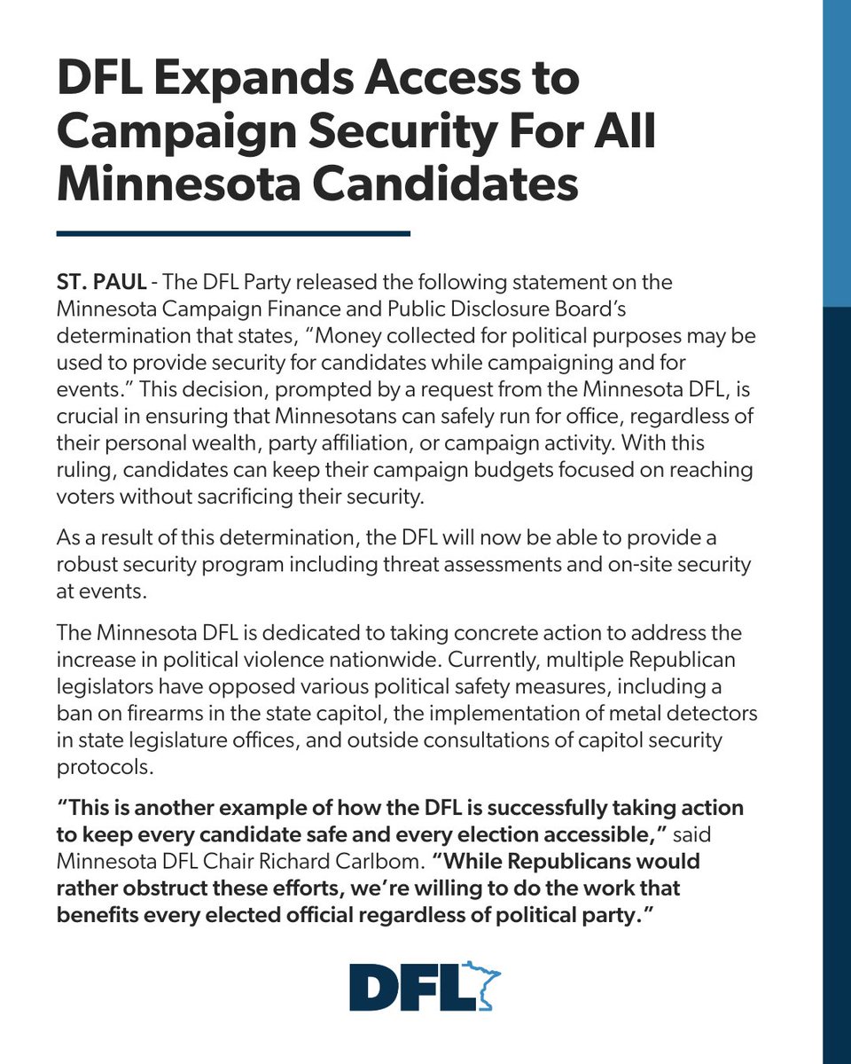 Minnesota DFL Party (@minnesotadfl) on Twitter photo We just made it so that candidates don't have to be millionaires to afford extra protection from gun violence. Keep up, <a href="/mngop/">Republican Party of Minnesota</a>. We just made it so that candidates don't have to be millionaires to afford extra protection from gun violence. Keep up, <a href="/mngop/">Republican Party of Minnesota</a>.