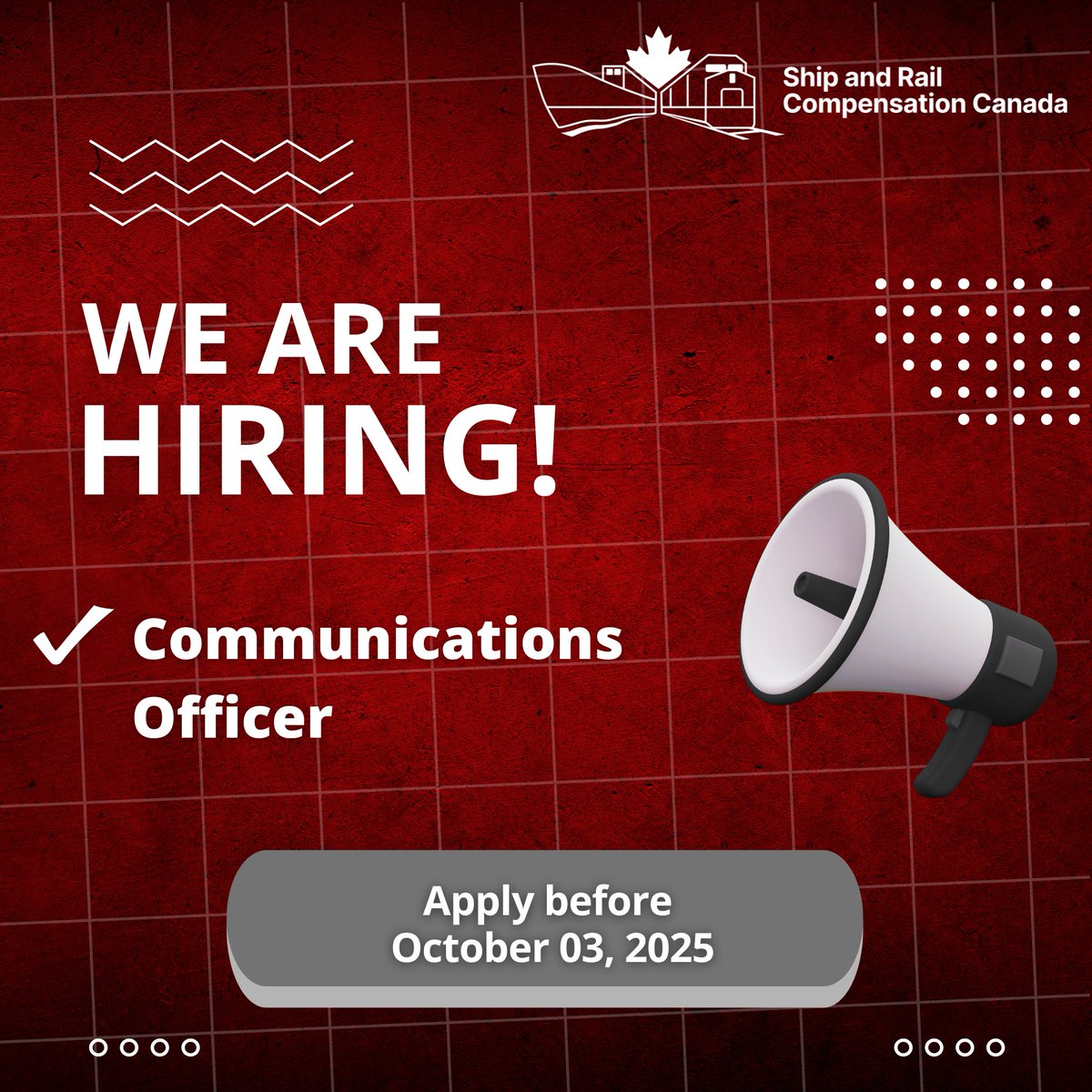 ShipRailCAN's tweet image. Join us! We’re looking for a bilingual Communications Officer who can help us raise awareness about the compensation we can offer!

Find out more here: sopf.bamboohr.com/careers/45