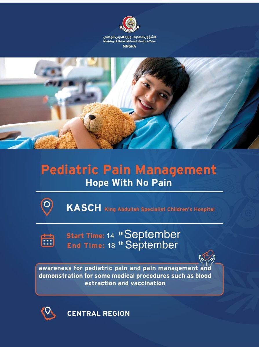 بحمد الله وتوفيقه ✨
اختُتمت مبادرة طب الألم للأطفال في مستشفى الملك عبدالله التخصصي للأطفال، بمشاركة ١٨ طالبًا وطالبة من كلية الطب وكلية العلوم التطبيقية.

🌿 تم خلال الحملة تقديم محتوى توعوي للأطفال وأسرهم حول إدارة الألم، وتم منح المتطوعين شهادات مشاركة من قسم طب تخدير الأطفال