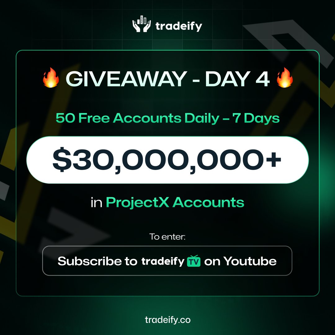 🔥 The $30M+ Giveaway is heating up FAST! 🔥

50 accounts are being claimed TODAY ⏳

Will you be one of the winners? 👀

To enter:
1️⃣ Subscribe to TradeifyTV on YouTube
2️⃣ Like + Retweet + Tag 3 Friends

Confirm entries here: sweepwidget.com/c/93409-f8h6xw…