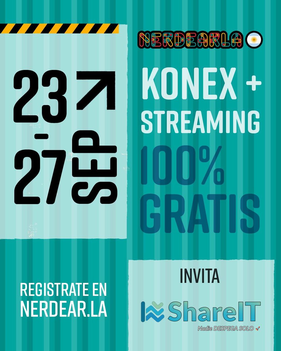 Share IT (@shareit_lat) on Twitter photo #Nerdearla 2025 está cada vez más cerca y desde ShareIT decimos presente 🚀
Cinco días de charlas, talleres y actividades junto a una gran comunidad nerd.
📅 23 al 27 de septiembre
📍 <a href="/CCKonex/">Ciudad Cultural Konex</a> + streaming
¡No te lo pierdas! Es GRATIS 👉 nerdear.la #Nerdearla 2025 está cada vez más cerca y desde ShareIT decimos presente 🚀
Cinco días de charlas, talleres y actividades junto a una gran comunidad nerd.
📅 23 al 27 de septiembre
📍 <a href="/CCKonex/">Ciudad Cultural Konex</a> + streaming
¡No te lo pierdas! Es GRATIS 👉 nerdear.la