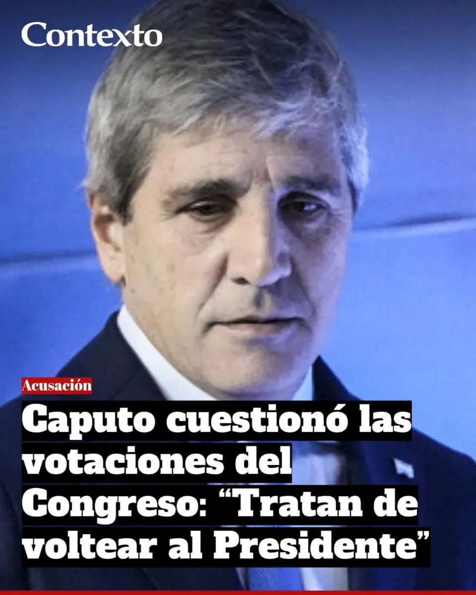 CAPUTO ACUSA AL CONGRESO DE QUERER "ROMPER EL EQUILIBRIO FISCAL" 
Tras el rechazo en Diputados a los vetos sobre financiamiento universitario y emergencia pediátrica, el ministro de Economía, Luis Caputo, apuntó contra el Congreso  por la coparticipación de los ATN.