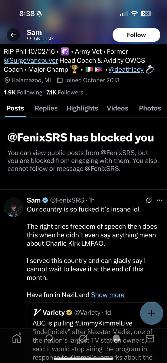 lmao all i said was L take, dude cry’s about freedom of speech but blocks me over 5 letters