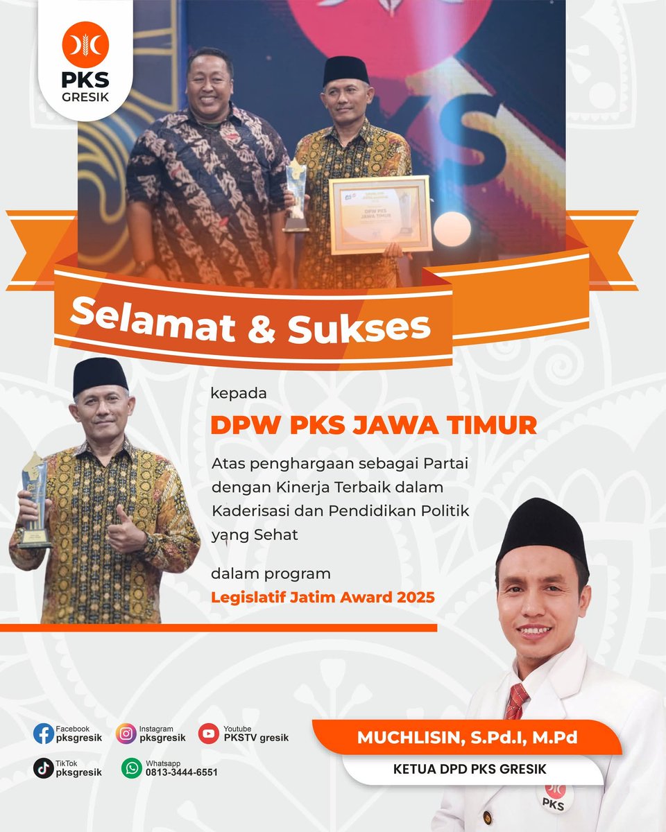pksgresik's tweet image. Alhamdulillah, selamat &amp;amp; sukses untuk @pksjatim  atas penghargaan sebagai Partai dengan Kinerja Terbaik dalam Kaderisasi &amp;amp; Pendidikan Politik 🏆.

#PKSJawaTimur #PKSGresik #BerkhidmatUntukRakyat