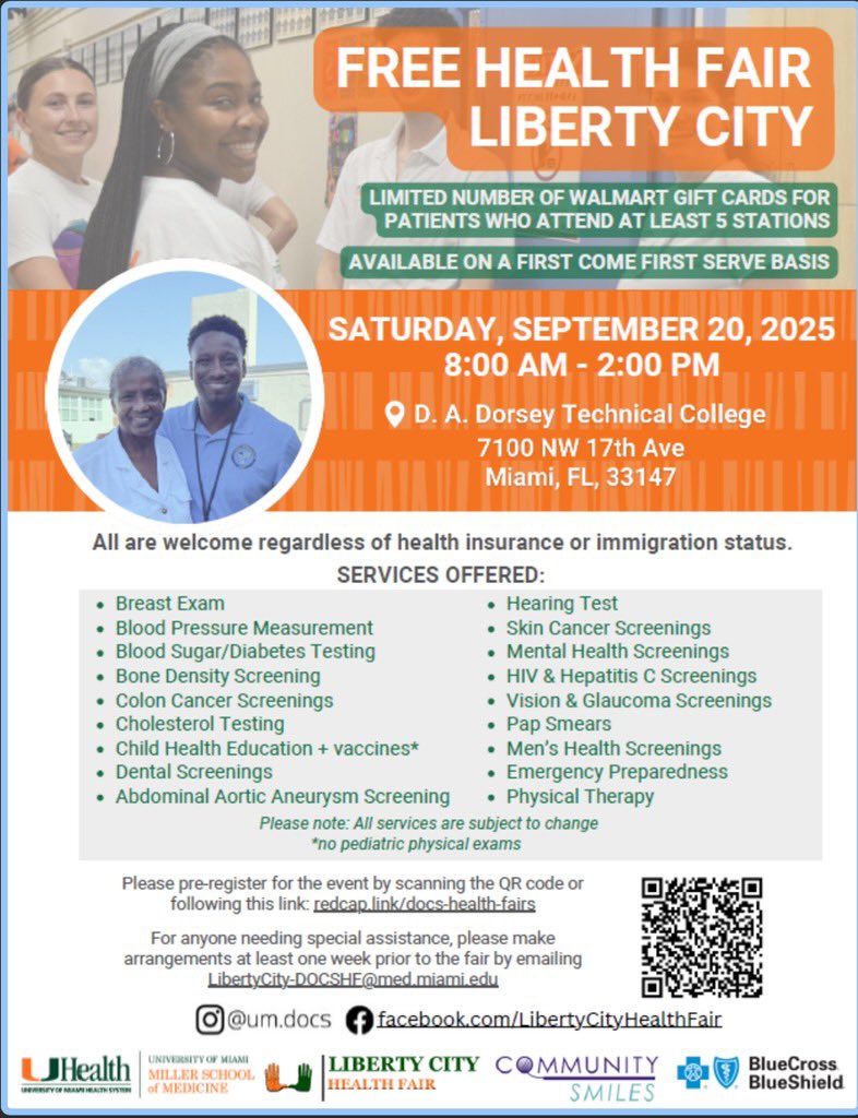 Free Health Fair, Saturday, September 20,2025 at DA Dorsey Technical College.