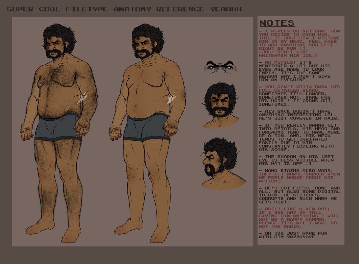 maxventuress's tweet image. i made an ft anatomy ref for fun because i really like thinking abt my characters' anatomy. yaye
if any of yall are weird to him i will be sending an evil virus to your home. do not. this is not anything sx Please.
( small healed scars tw.)
#horrorbrew #spaghetticode