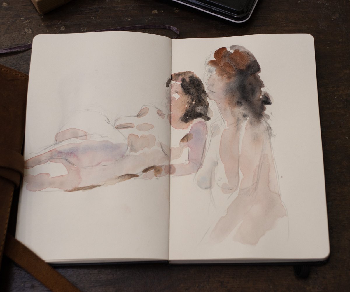 _ev's tweet image. Life drawing at the Fitzroy Doodler. Zoe in conte pencil and watercolour...