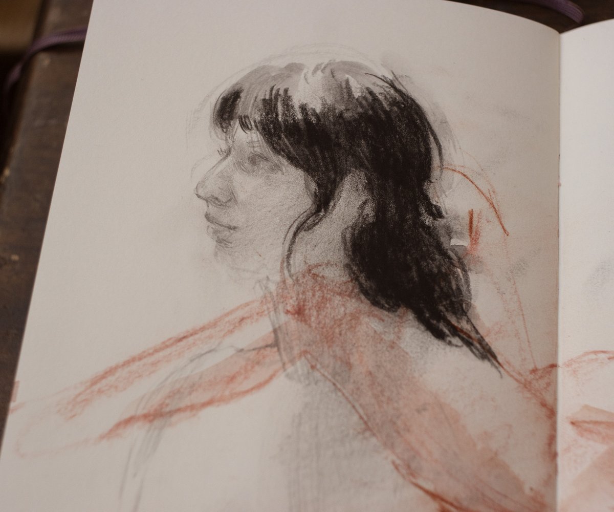 _ev's tweet image. Life drawing at the Fitzroy Doodler. Zoe in conte pencil and watercolour...