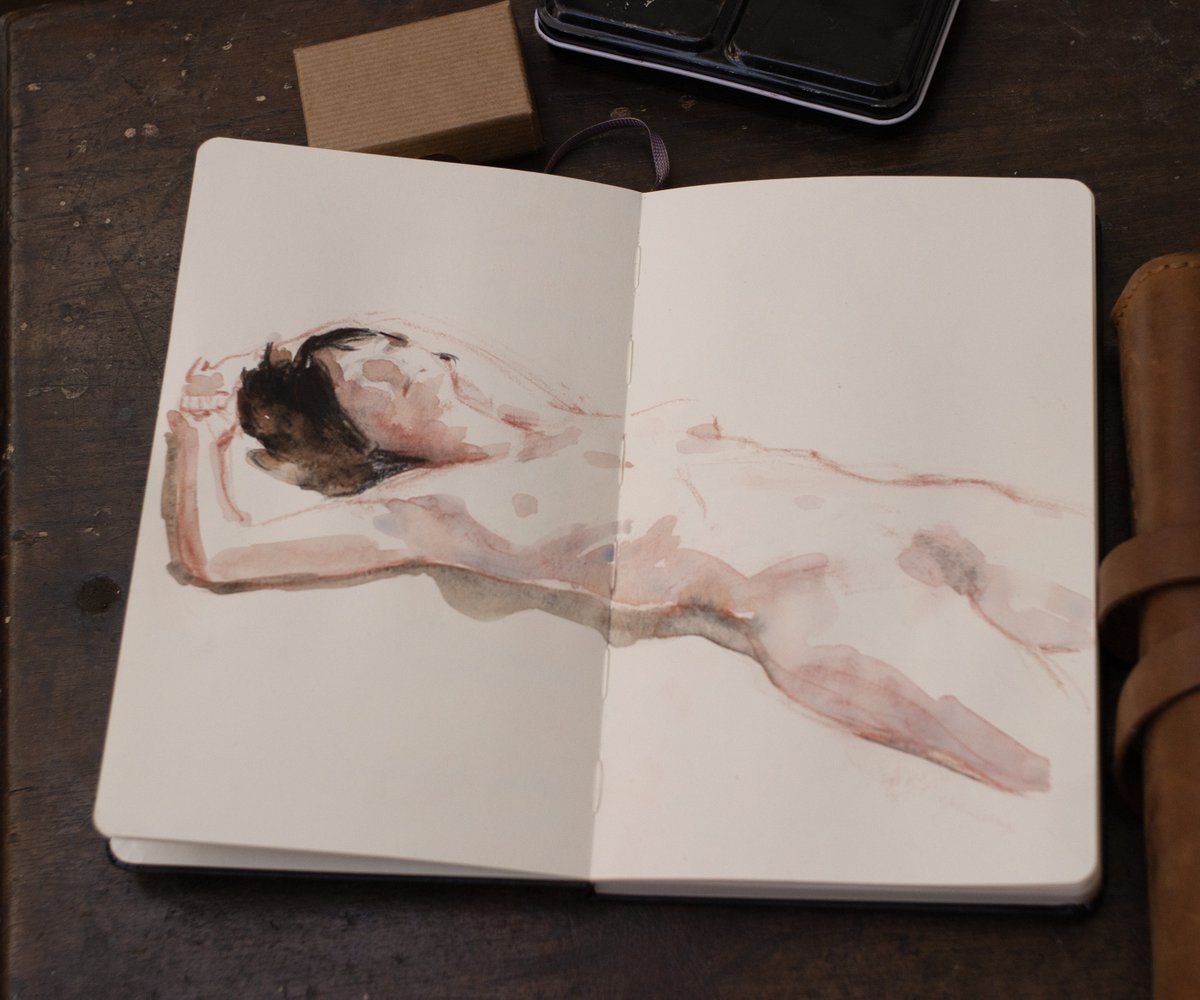 _ev's tweet image. Life drawing at the Fitzroy Doodler. Zoe in conte pencil and watercolour...