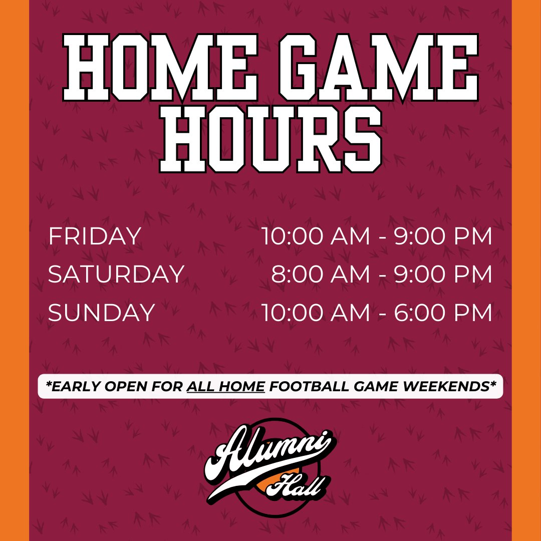 Extended hours for game day 🏈 Come shop with us before kickoff!
alumnihall.com/virginia-tech-…