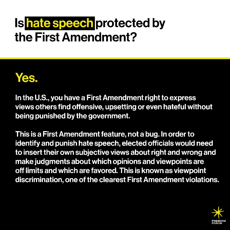 1stForAll's tweet photo. Can an employer fire an employee for controversial speech or social media posts?

Is doxing protected by the First Amendment? What about hate speech?

There are several major First Amendment issues being raised — and questions being asked — right now.

Here are some answers.