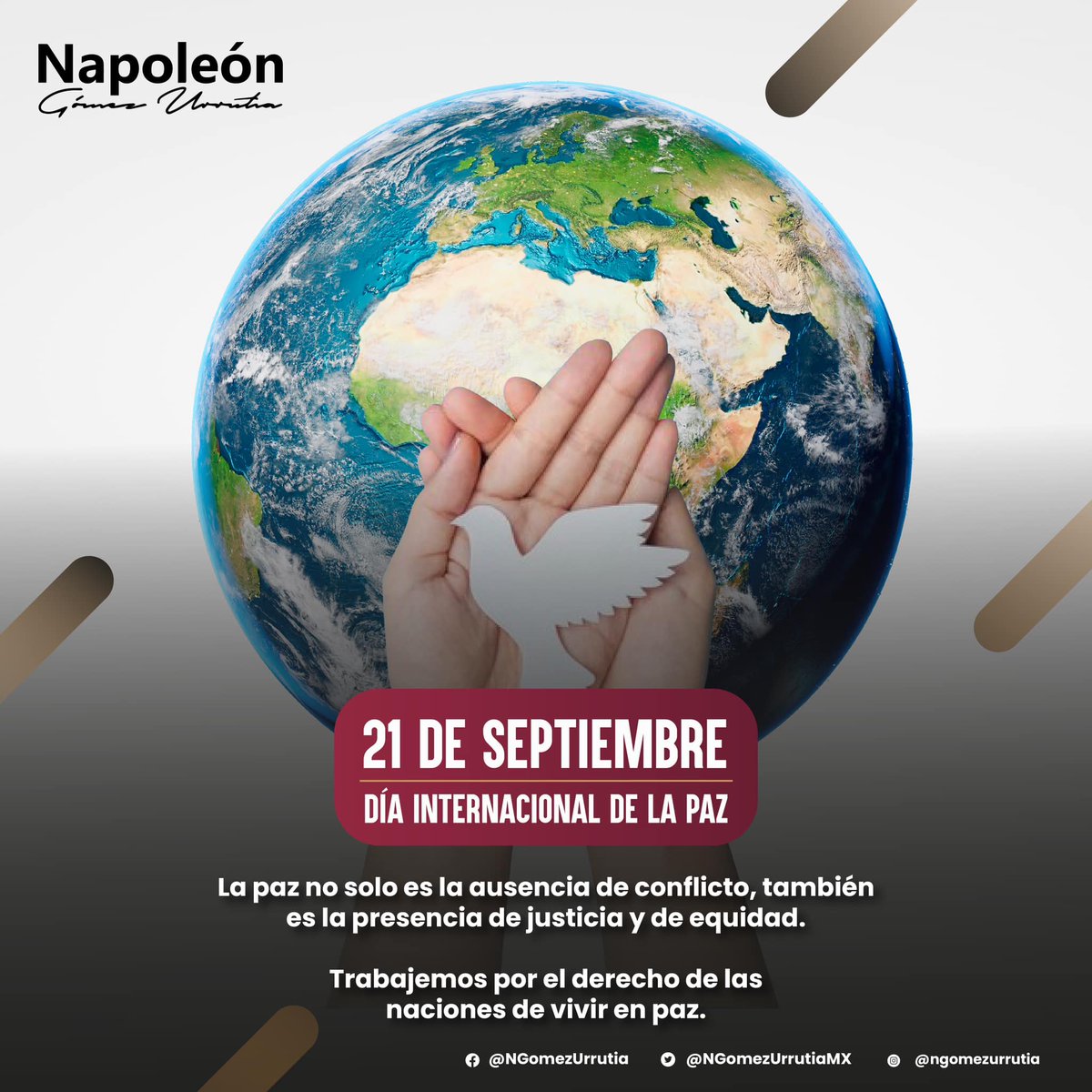 Conmemoramos este día como un recordatorio para fomentar la paz entre las naciones, defender el derecho internacional y promover el respeto mutuo entre los pueblos.

El Día Mundial de la Paz no sea solo una fecha, sino un llamado a la acción global.🕊️