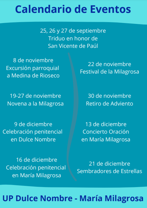 ParroDulceMilag's tweet photo. A continuación, se detallan las actividades para los meses de septiembre, noviembre y diciembre.

¡Esperamos contar con su participación en todas las actividades! Si desea más detalles, por favor, póngase en contacto con la Unidad Parroquial. https://t.co/E3zXIjV4V9