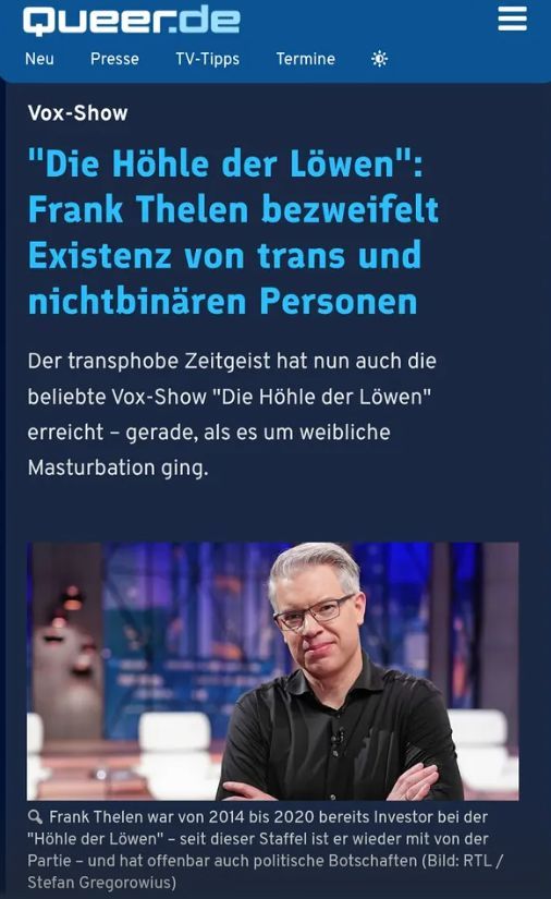 Fun Fact: Trans-Menschen glauben auch nicht, dass Frank Thelen erfolgreicher "Tech Investor" oder "Fonds-Manager" ist.
