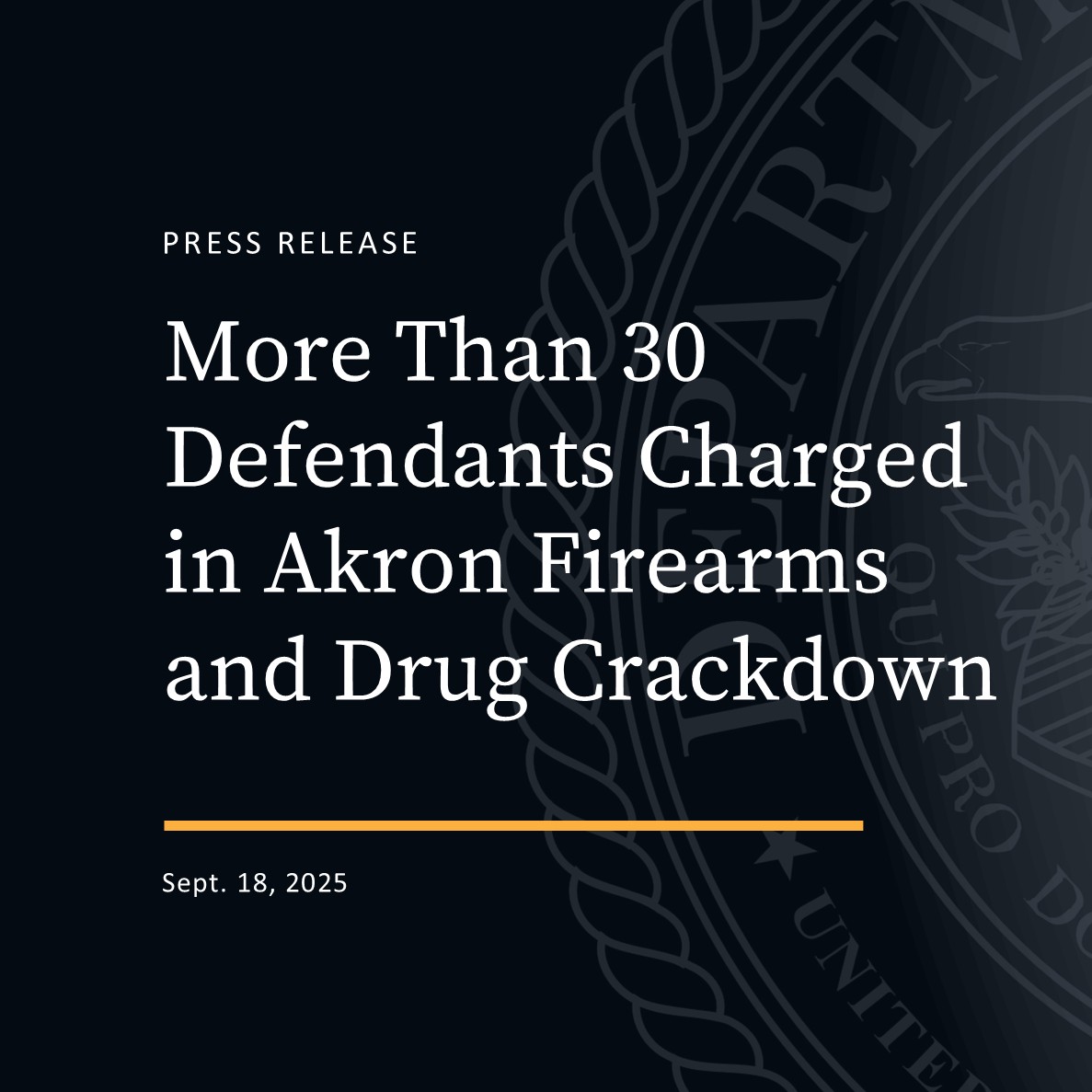 Today we unsealed 17 federal indictments charging more than 30 people allegedly involved in connection with firearms offenses and illegal drug violations. Ten additional defendants will face state charges. The vast majority of defendants are from Summit County, Ohio.

Read more: