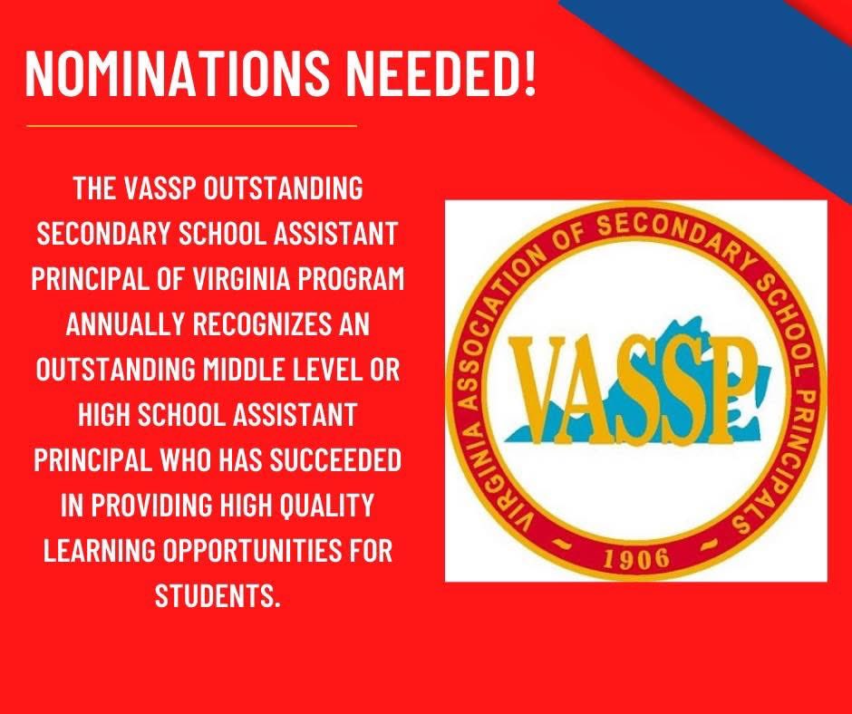 Nominations for outstanding principals are due by October 1st. Submit your candidates today!

surveymonkey.com/r/JXDQFY8ale
